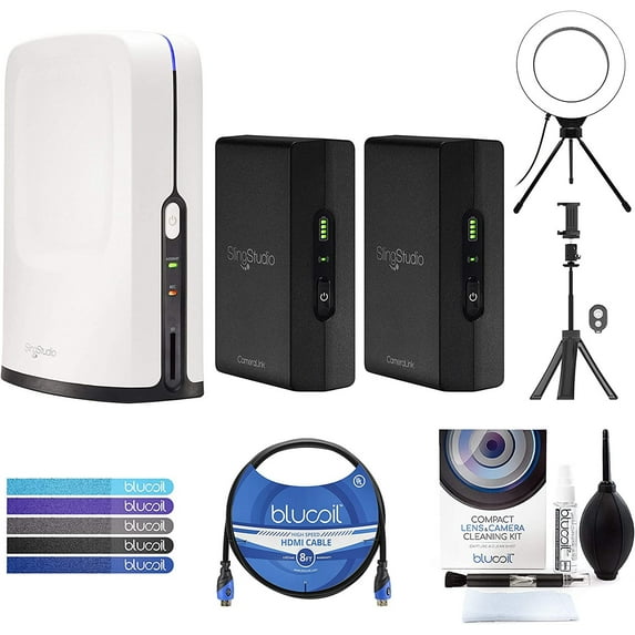SlingStudio Hub Production Switcher Bundle with 2X CameraLink Transmitters, Blucoil 6" Ring Light, Bluetooth Selfie Stick Tripod, Camera Cleaning Kit, 8' HDMI Cable and 5X Cable Ties