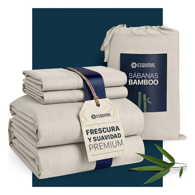 Juego de Sábanas de Bambú Ultra Suaves, Frescas, Hipoalergénicas, Esquimal (Beige, Queen Size)