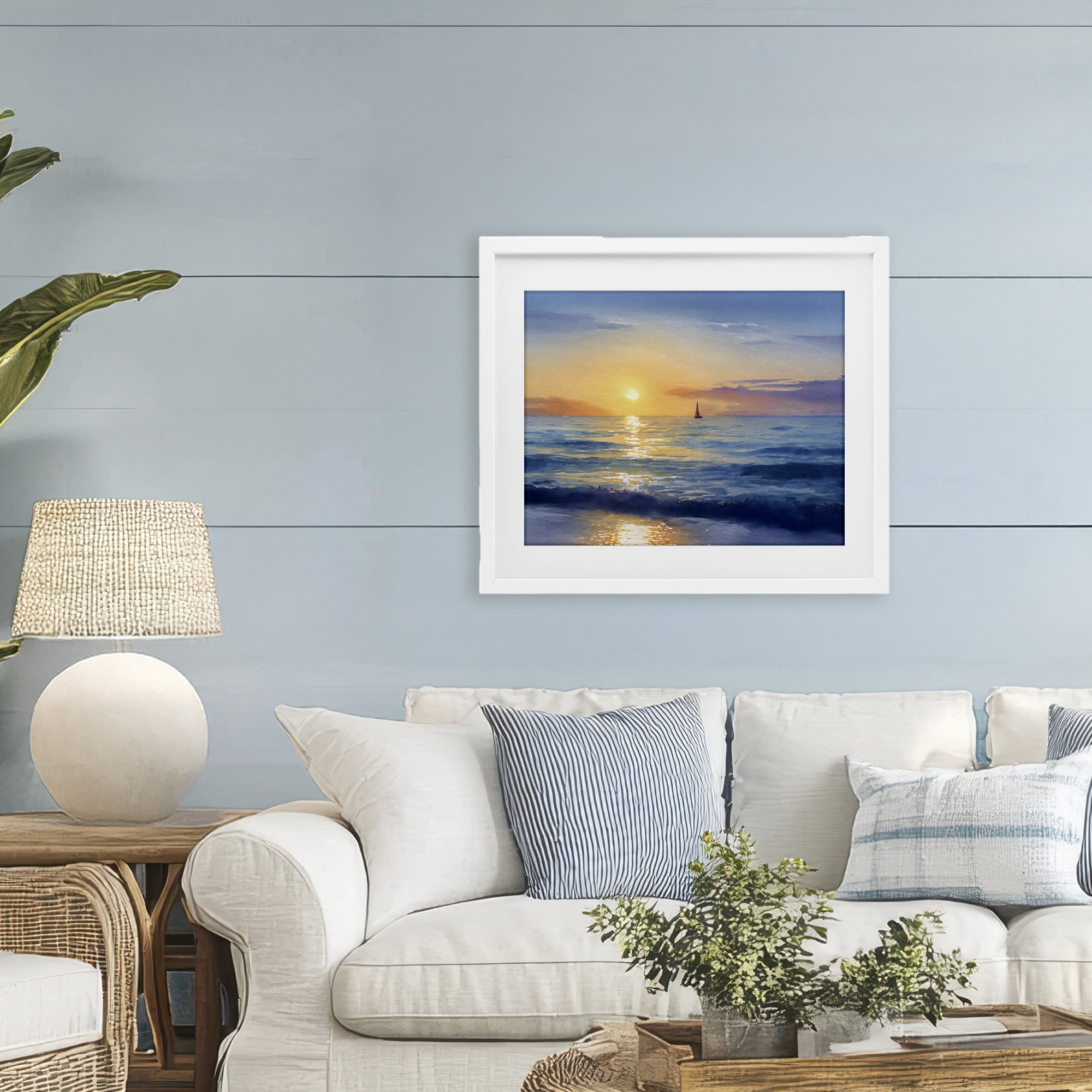 Stupell Industries Sails To The Sun At Sea White Framed Print Under Glass, design by Franklyn Gregory
