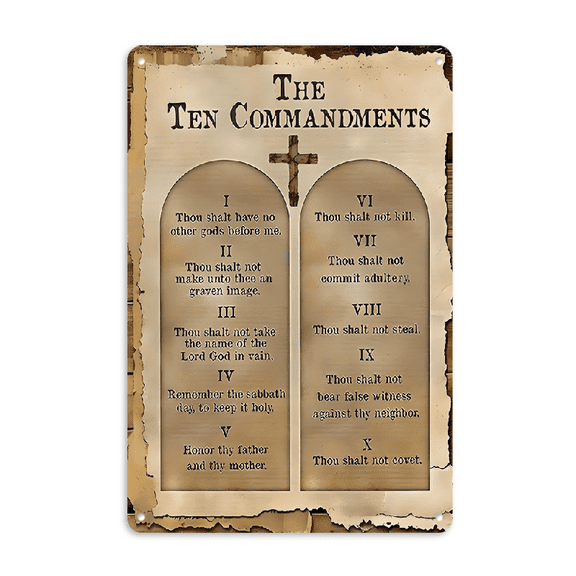 Ten Commandments Christian Canvas Art - Antique Bible Verse, Frameless, Wall Decor for Home, Office, Cafe & More