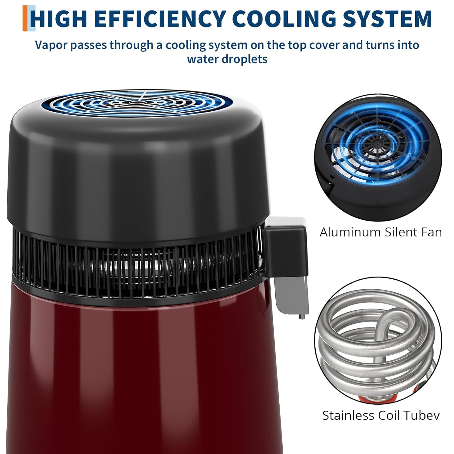 Sunvasagoo 4L Stainless Steel Water Distiller, 110V/750W, Gold/Red/Silver Glass Jug