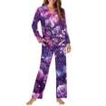 thumbnail image 2 of Garronmavis Purple Butterfly Flower Pajama Set for Women Classic Button Down Long Sleeve Sleepwear Breathable Comfy Lounge Sets with Pockets, 2 of 7