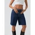 thumbnail image 4 of Komoo Women Baggy Denim Shorts High Waisted Wide Leg Long Jean Shorts Knee Length Bermuda Shorts, 4 of 7