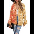 thumbnail image 3 of Cárdigan Holgado A Cuadros para Mujer, Abierto Al Frente, Suéteres Oversize con Gráficos Vintage, Abrigo de Punto A Cuadros. Amarillo L, 3 of 9