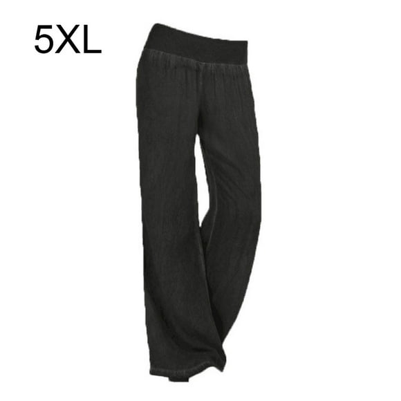 Qarigey Pantalones vaqueros sueltos para mujer Pantalones elásticos de cintura media y pierna ancha Prendas para la parte inferior del cuerpo negro 5XL