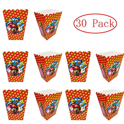 30 Pcs Super Mario Party Popcorn Boxes, Super Mario Party Supplies
