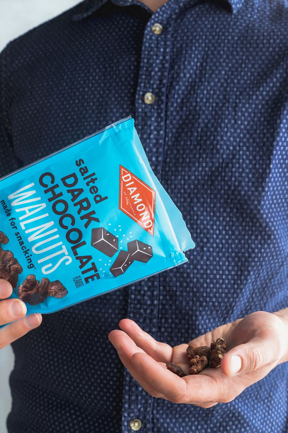 Diamond, Salted Dark Chocolate Walnuts, Crunchy, 4 oz Shelf Stable Plastic Pouch