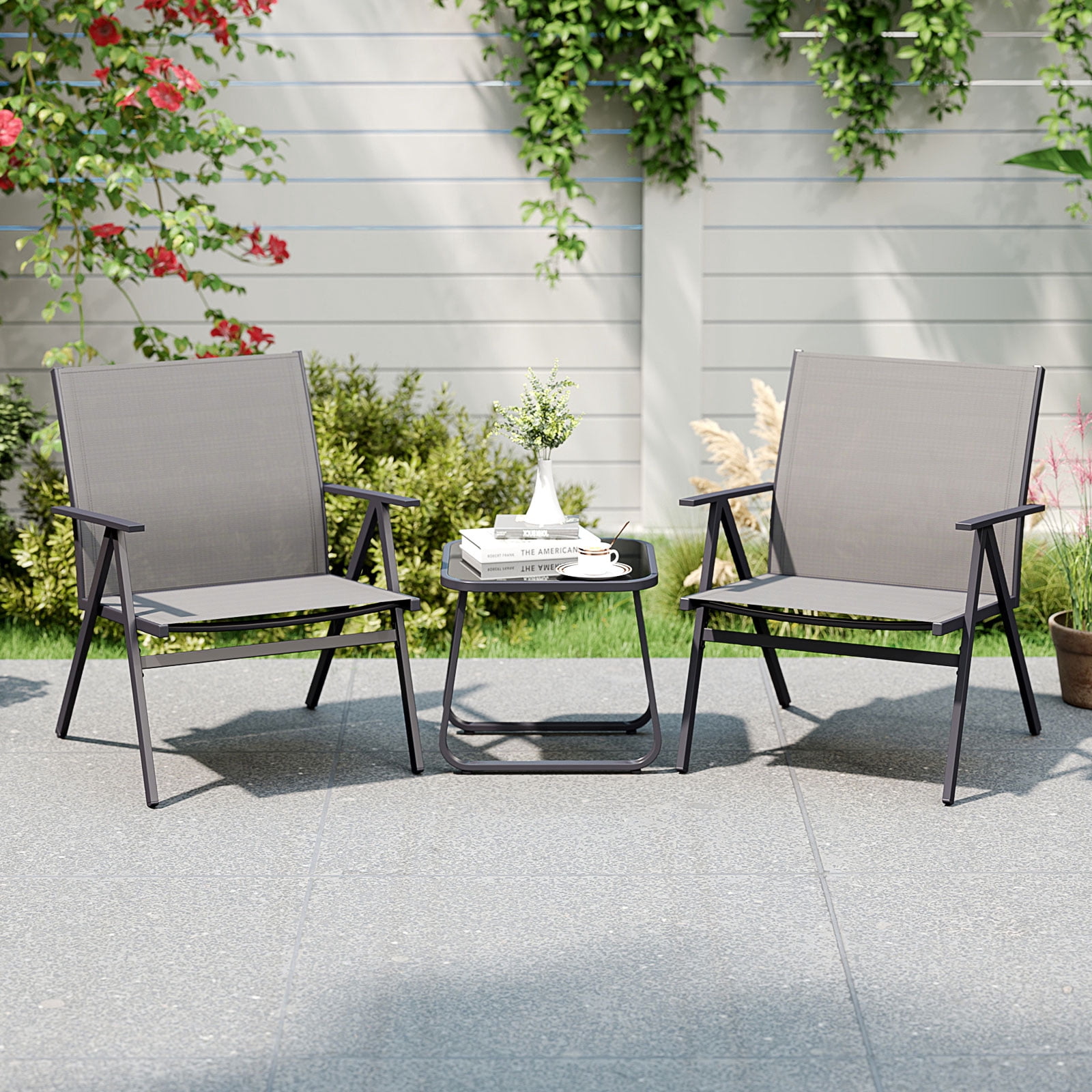 Topbuy Patio Chairs Set of 4 Outdoor Lounge Leisure Armchair w/ Sturdy Metal Frame & Breathable Seat Back