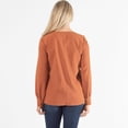 thumbnail image 4 of Howard's S/M Camel Crinkle Crepe Asymmetrical V-Neck Ruffle Long Sleeve Blouse for Women, 4 of 6