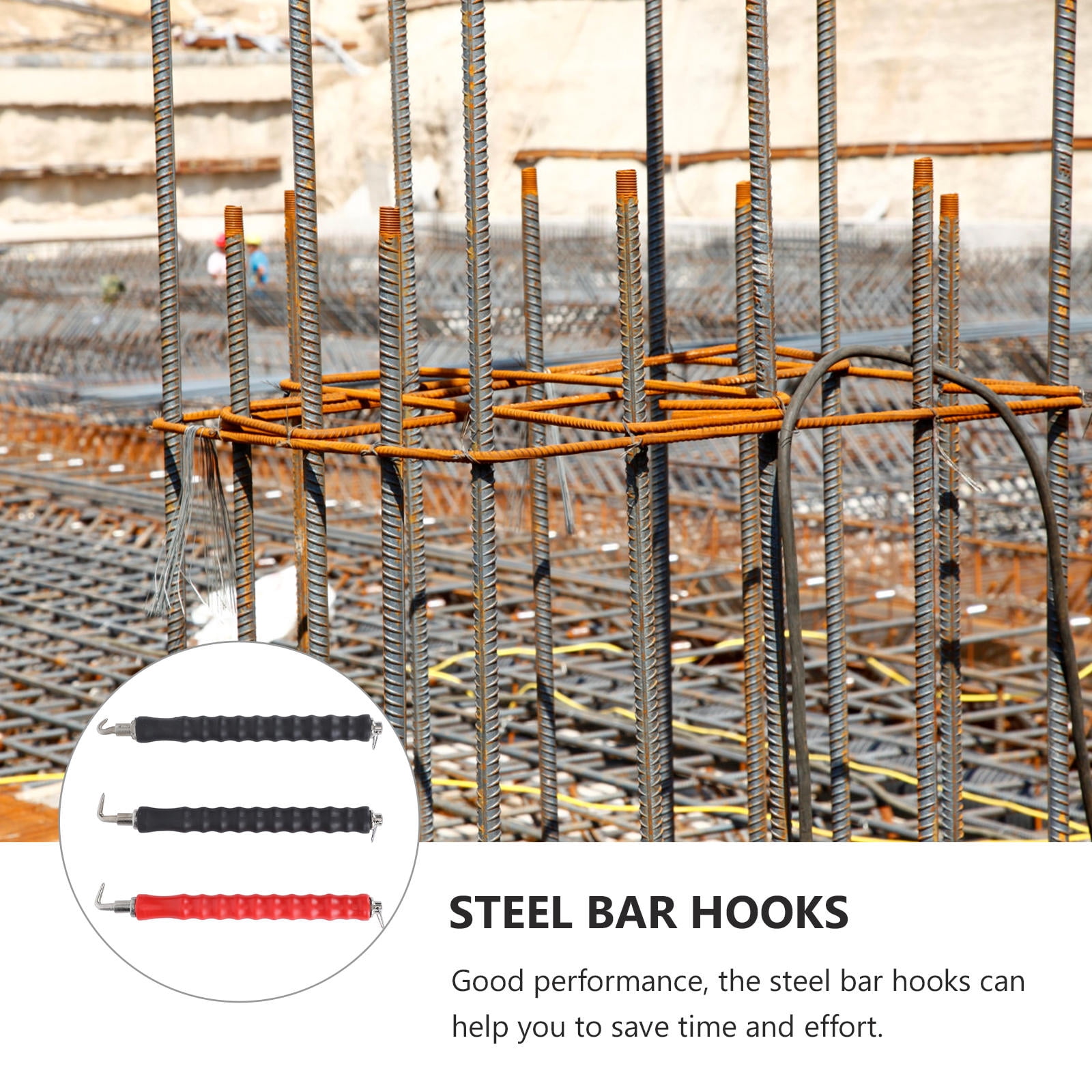 ORDDIART 3Pcs Steel Bar Hooks Ergonomic Handle Design for Workers 11.8x1.2in
