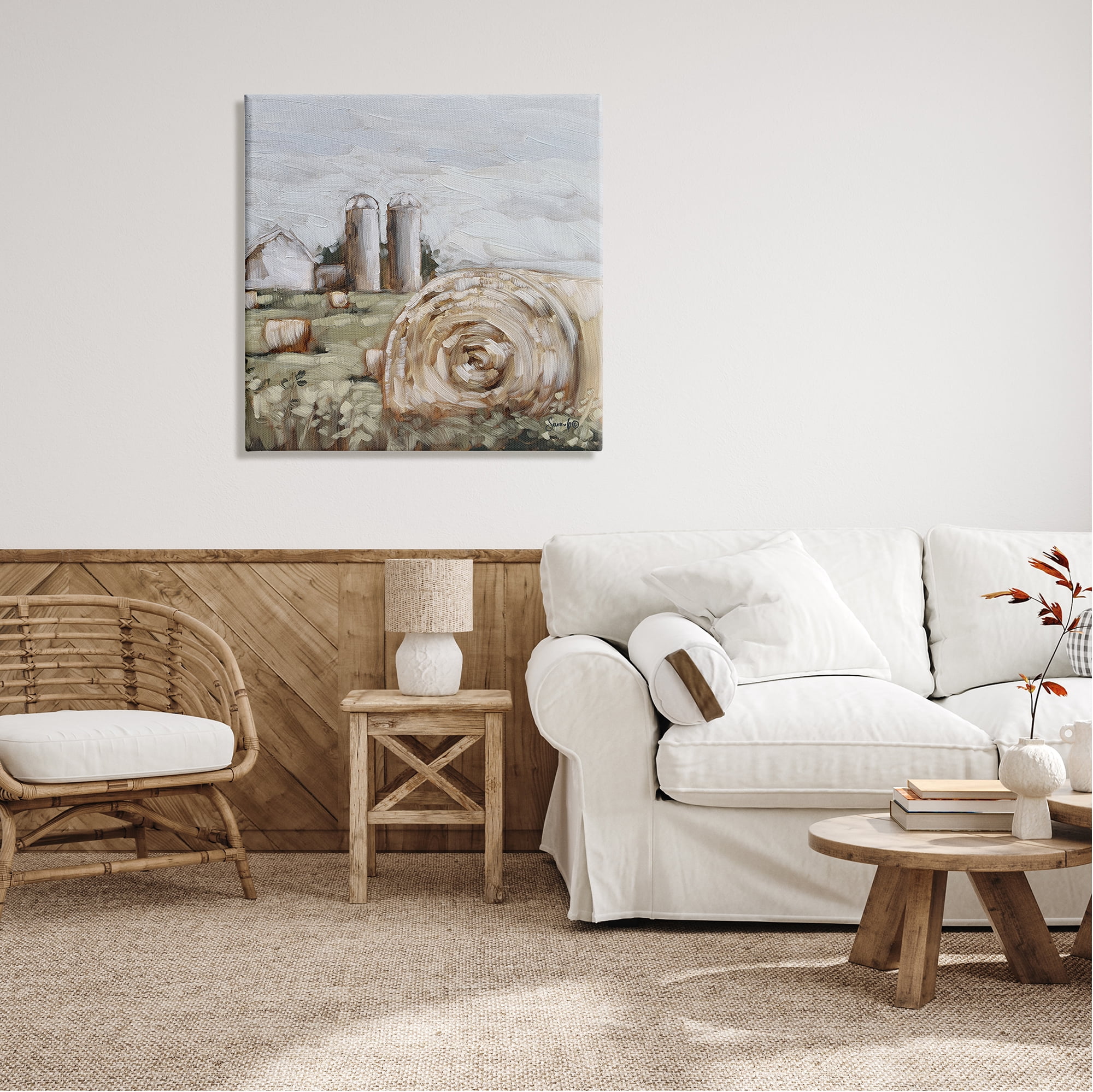 Stupell Hay Bales Farmland Pasture Landscape Painting Gallery Wrapped Canvas Print Wall Art