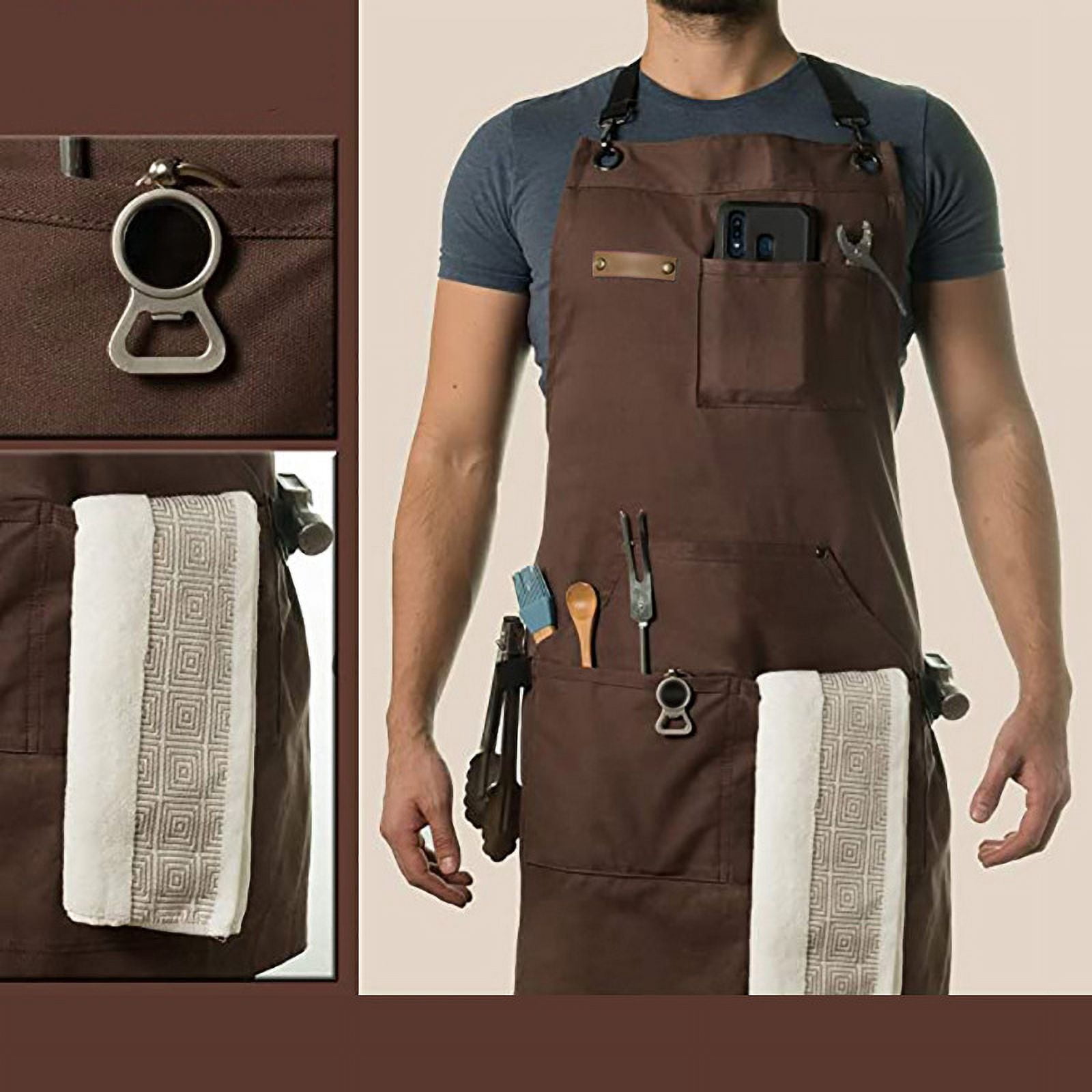 Work Apron for Men, Professional Chef Apron, 100% Cotton Canvas Cross Back Aprons with Pockets for Cooking, Grilling, BBQ, and Kitchen Work, Durable & Stylish Adjustable up to XXL