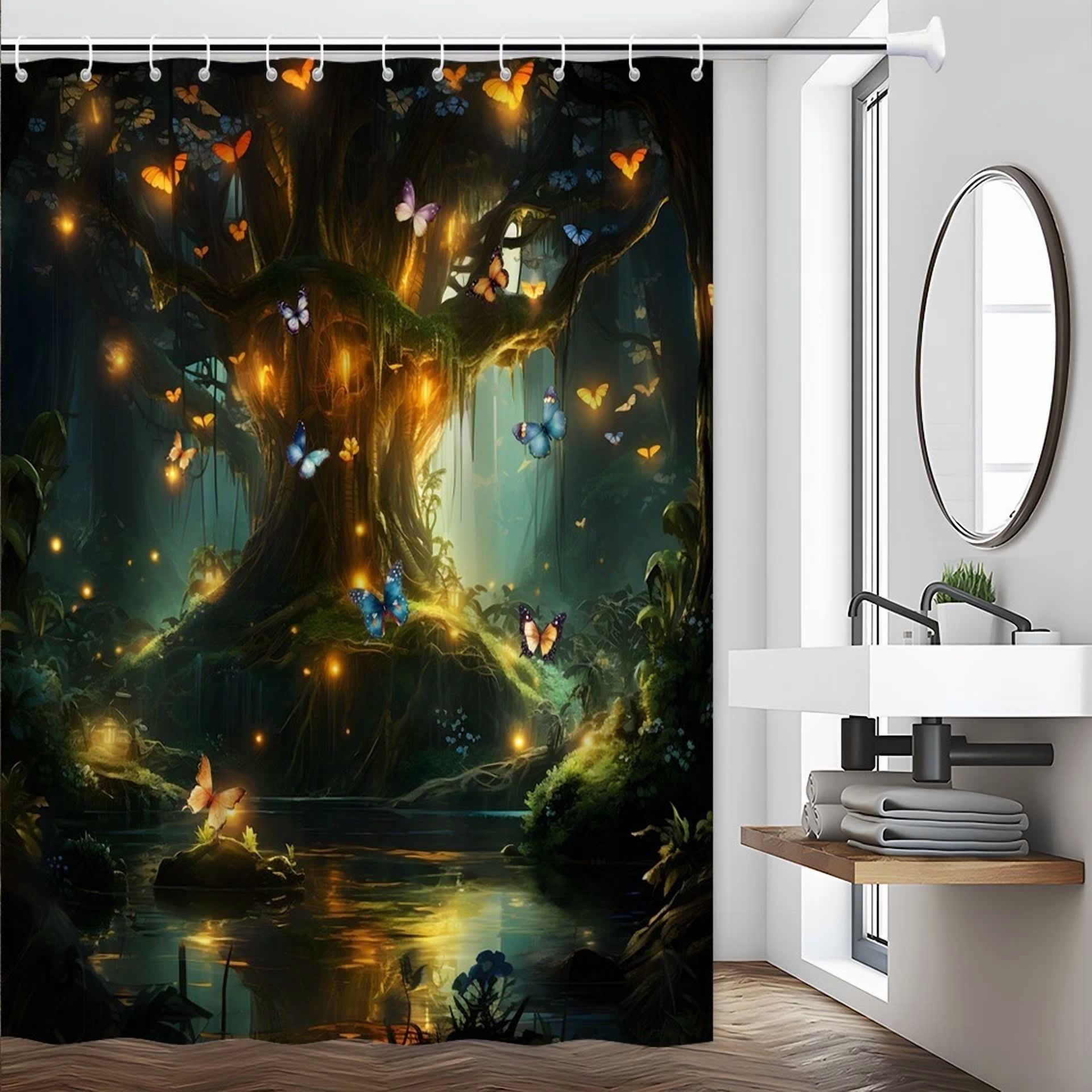 BUTTERFLY- 1Pc Shower Curtain -Polyester Fabric- 70.8X70.8 Inches With Hooks/385Am