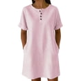 thumbnail image 2 of Blmnix Striped Dress Woman Dress Shift Button Down with Pockets Under Dress Crew Neck Short Sleeve Mini Pink Adaptable Spring Dresses for Women XXXL, 2 of 7