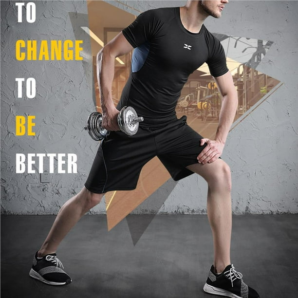 Men Gym Clothes 5 pcs/sets Fitness Wear Quick Dry Running Training Shirts  Pants Sports Suits Men Sport Wear Set