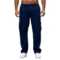 thumbnail image 5 of Relaxed Fit Cargo Pants Mens Casual High Waisted Drawstring Pants with Pockets Work Trousers Straight Leg Jeans Navy M, 5 of 5