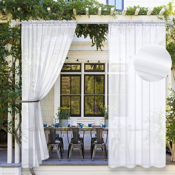 Rideau d'extérieur blanc à 2 panneaux avec passe-tringle pour pergola, panneau  léger semi-htaiguo en voile transparent pour filtrage de la lumière de  terrasse (54 pouces de large par 108 pouces de long) 
