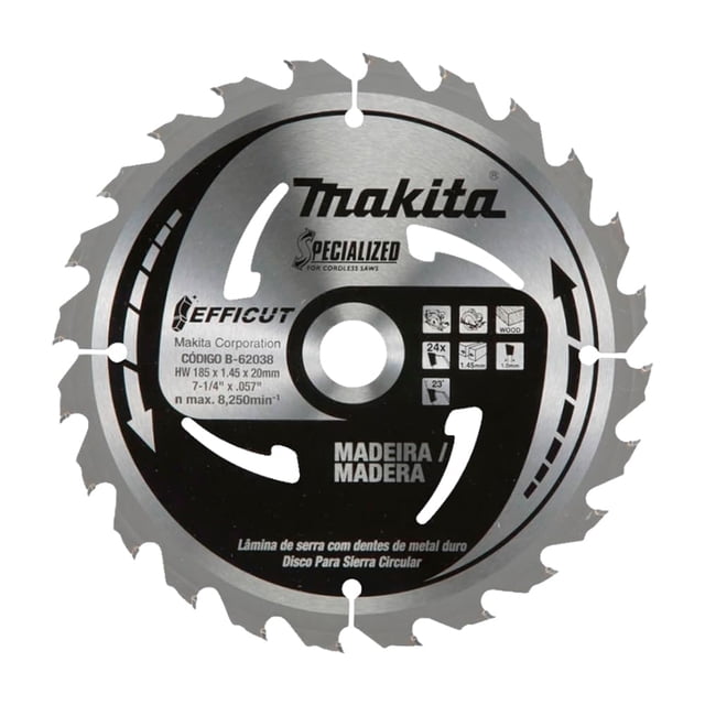 Hoja de sierra circular Makita B-61656 7-1/4 24T con punta de carburo