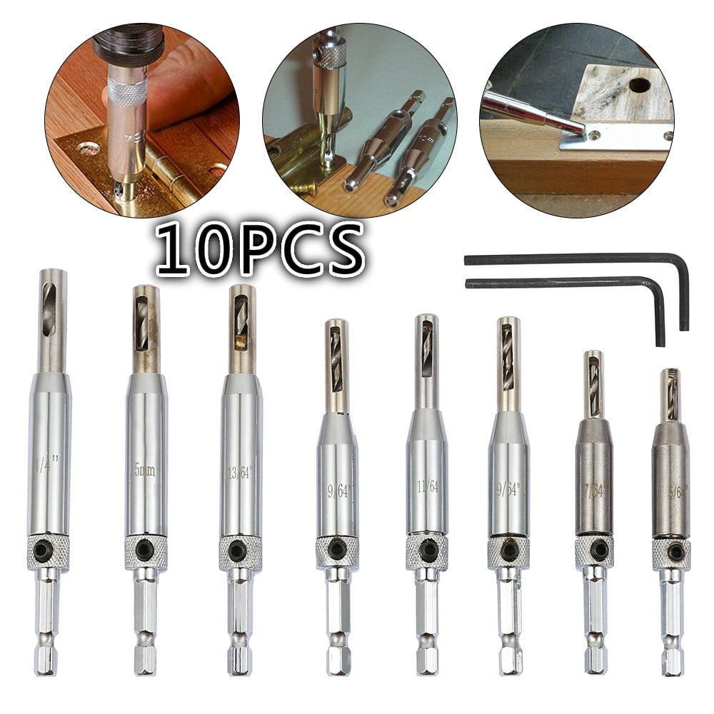 10 Pcs Hinge Drill Bit Set, HSS Self Centering Drill Bits for Wood Door