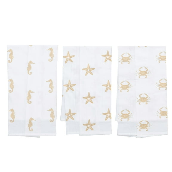 Seaside Splendor Printed Cotton Flour Sack Kitchen Towel Set of 3 Decor