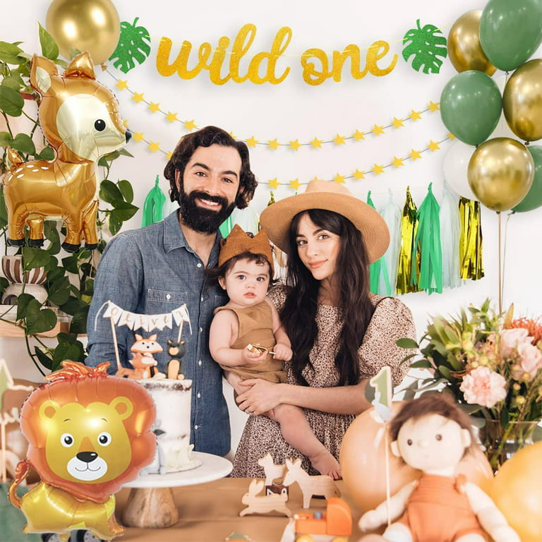 1st Birthday Decorations Boy Girl, First Birthday Decoration, Sage Green  1st Party Balloons for Wild One Safari Party Decoration