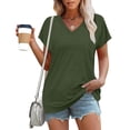 thumbnail image 7 of yillto Women's Casual V Neck T Shirts Summer Cap Short Sleeve Fashion Loose Solid Color Tops Tee, 7 of 7