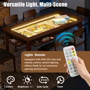 HABUTWAY Coperat Solid Wood Board Game Table with LED Lights for 4-6 Players Multi-Function Dining Table with Game Mat-Walnut