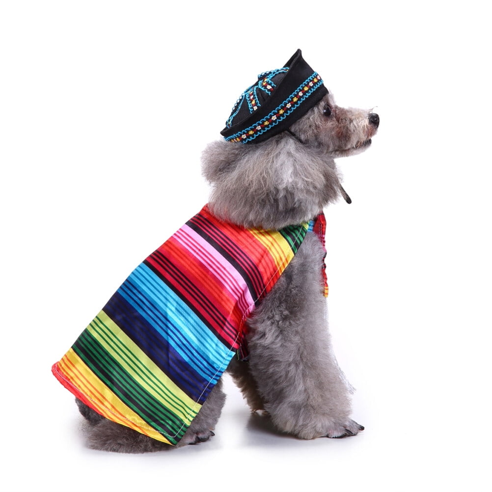 Dog clothing set Colorful Stripes Pet Cloak and Black Christmas Clothes