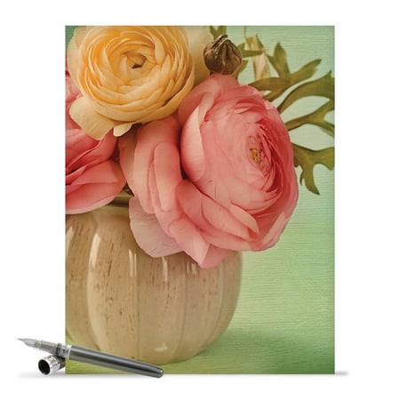 J6553GGWG Extra Large Get Well Greeting Card: 'Full Blooms' Featuring Nostalgic and Softly Hued Peonies in a Vase Greeting Card with Envelope by The Best Card