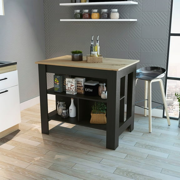 Brooklyn Kitchen Island, Three Concealed Shelves