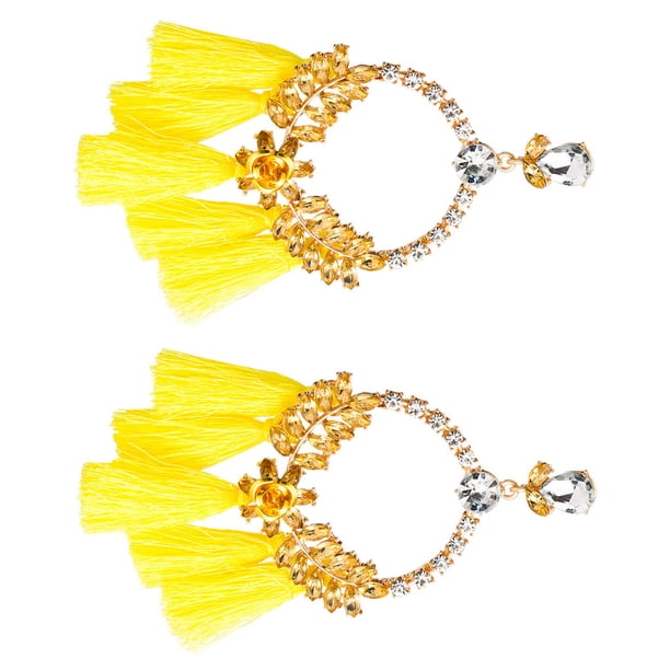 Pendientes de aleación Minnieouse con colgante de borla en forma de flor amarillo
