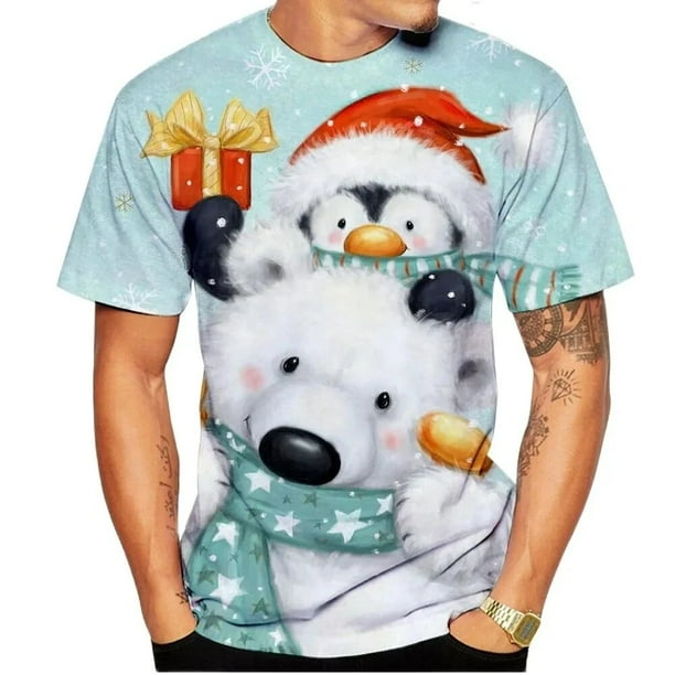 Camisetas navideñas con estampado 3d divertido de Papá Noel, camisetas de gran tamaño, camisetas para hombre, camisas informales de vacaciones de verano con cuello redondo, ropa Harajuku para hombre