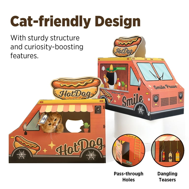 SMILE PAWS Large Sturdy Cardboard Cat House with Scratcher