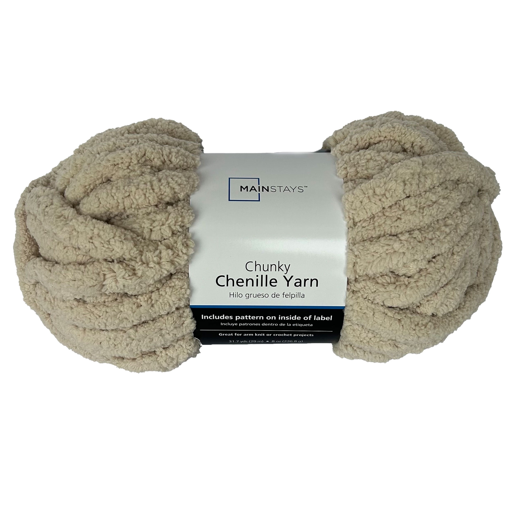 Mainstays Chunky Chenille Yarn, 31.7 yd, Stone, 100% Polyester, Super Bulky, Pack of 4
