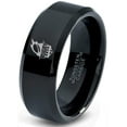 thumbnail image 1 of Tungsten Rugby Crest Band Ring 8mm Men Women Comfort Fit Black Beveled Edge Polished, 1 of 4