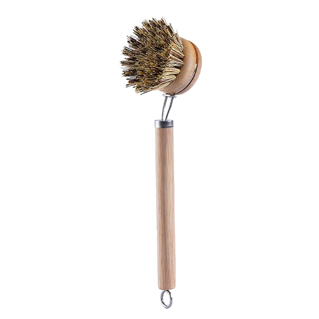 Xihbxyly Cepillo para Ollas con Mango Largo, Cerdas Naturales, Cabezal Reemplazable, Mango de Madera Maciza, Agarre Cómodo, Alcance Extendido, Limpieza Ecológica, Esencial para La Cocina, Materiales
