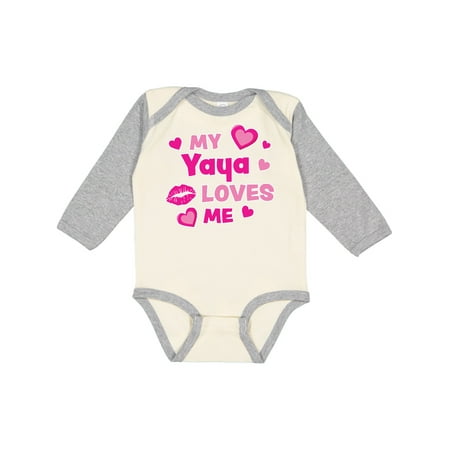 

Inktastic Valentine s Day My Yaya Loves Me Hearts and Lips Gift Baby Boy or Baby Girl Long Sleeve Bodysuit
