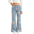 thumbnail image 3 of MuXiKeJi Clothes Wide Leg Jeans Kids Cute Print Elastic Waist Wide Leg Flared Denim Pants Regular Fit Long Casual Bottoms Girls Denim Jeans, 3 of 8