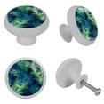 thumbnail image 4 of Peacock Feathers Glow-in-the-Dark Fluorescent Drawer Pulls 4-Pack with Screws - Round Knobs for Cabinets, Wardrobes, Dressers - Furniture Decor for Cabinets, Dresser Drawers, 4 of 6