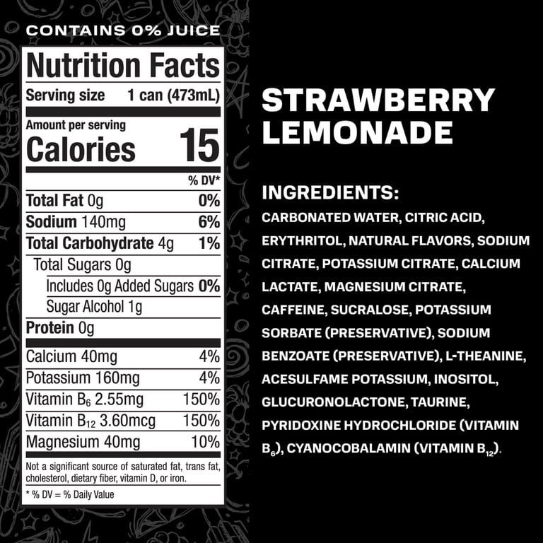 PRIME Energy Drink Strawberry Lemonade, 16 fl oz, 12 Pack photo 2