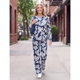 thumbnail image 6 of PatPat Pajamas for Women Set 2 Piece PJ Sets Leaf Prints Long Sleeve Womens Pajamas with Pockets Deep Blue, S, 6 of 13