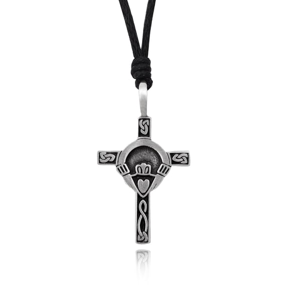 Cool Cross Queen Silver Pewter Charm Necklace Pendant Jewelry With Cotton Cord