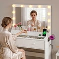 thumbnail image 3 of Zimtown Vanity with Mirror and Light, Makeup Desk  with Charging Station and Storage, Dressing Table with Hair Dryer Rack for Bedroom, White, 3 of 10