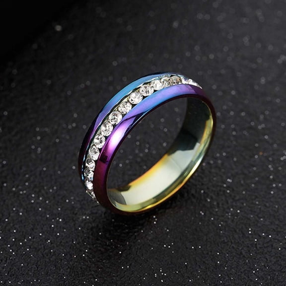 Unisex Stainless Steel Crystal Ring for Men and Women Fashion Couple Ring Full Pavé Zirconia Band Jewelry
