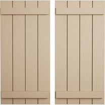 Ekena Millwork 22"W x 54"H Rustic Four Board Joined Board-n-Batten Rough Sawn Faux Wood Shutters (Per Pair), Primed Tan