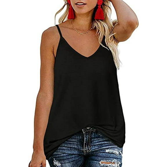 Patlollav Clearance Womens V-Neck Sleeveless T-Shirt Summer Solid Loose Blouse Tops