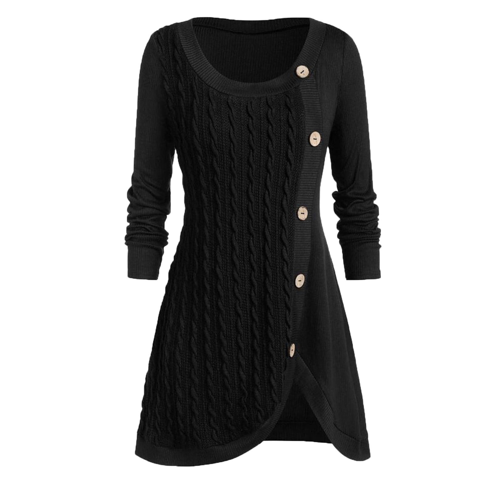 HTNBO Women's Solid Casual Fall Winter Sweater Dress Plus Size Crew