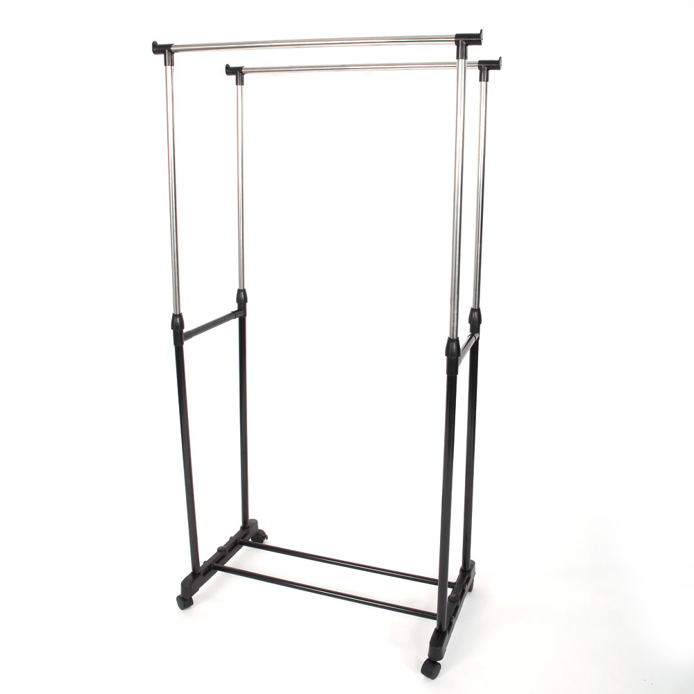 Double Hanging Rod Garment Rolling Closet Organizer Rack