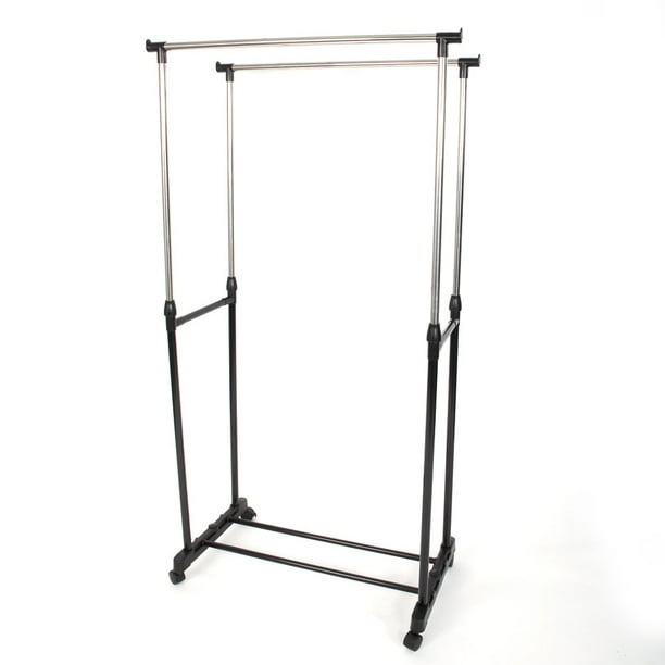 Double Hanging Rod Garment Rolling Closet Organizer Rack