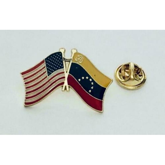 USA - Venezuela 7 Star w/ Crest FRIENDSHIP CROSSED FLAGS LAPEL PIN